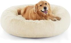Bedsure Donut Dog Bed Extra Large - Calming Dog Bed for Anti-Anxiety, Round Dog Bed Washable, Fluffy Pet Beds for Large Dogs, Cream, 115x115x25cm