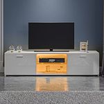 Panana TV Unit Cabinet Stand Two Doors Sideboard with LED Lights Television Stands Cabinet 2 Open Media Storage for TVs up to 65 Inches (white)