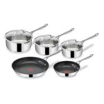 Tefal Jamie Oliver Cook's Direct, 5 Pieces Non-Stick Stainless Steel Pots & Pans Set, 16&18&20cm Saucepans with lids, 20&28 cm Frying Pans, Induction Hob Compatible, E304S544