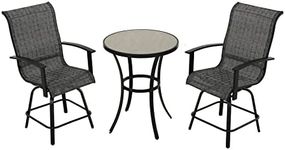 Grand patio 3 Piece Counter Height Patio Bar Set, Modern Round Bar Table and Swivel Bar Stools for Outdoor Kitchen Bistro Small Space Restaurant (Black&Grey Plaid, 3PC)