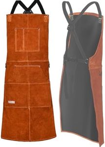 LeaSeek Leather Welding Apron - Flame and Heat Resistant Bib Apron with 6 Pockets, Brown 24”x36”