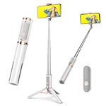 COLOR LIZARD CellphoneTripod with Remote, Aluminum Alloy Selfie Stick Tripod, Best Foldable Mini Extendable Tripod Stand 270° Rotation Compatible with iPhone/Android Travel Essentials (White)