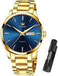 OLEVS Watch Men Gold Watches for Men Business Luxury Simple Classic Watch for Men Big and Blue Face Watches Stainless Steel Waterproof Luminous Watch with Day Date,relojes para Hombres