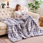 Wajade Luxury Fluffy Rabbit Fur Throw Blanket Super Soft Faux Fur Blanket Warm Fuzzy Large Blanket for Bed Couch Car Cozy,Gray 153x203CM