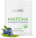 Teami Matcha Green Tea Powder - with Real Blueberry - Ceremonial Grade USDA Organic - Best for Lattes, Smoothies, Baking, Recipes, Traditional Preparation - Authentic Japanese Origin - 30g