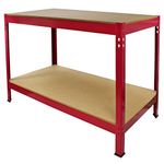 Work Bench Garage Metal Storage Shelving DIY Tools Heavy Duty Workbench Table Workshop Shed / 2 Shelves 90cm x 120cm x 60cm Red