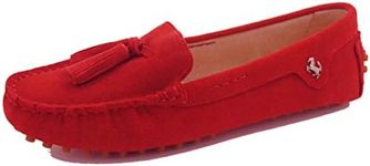 Minishion Summer Loafers for Women Suede Tassel Driving Shoes Red US 8.5