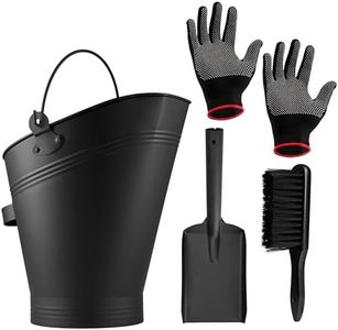 Deco Express Fireplace Tools Set, 4 Piece Fireplace Accessories Coal Scuttle, Coal Shovel, Brush & Gloves
