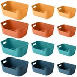 OWill 12 pack Plastic Storage Basket,Multiple Colour Boxes organiser storage for Kitchen, Cupboard, Office, School and Home
