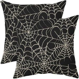 Halloween Spiderweb Pillow Covers 18x18 Set of 2 Black White Spider Web Outdoor Decorative Throw Pillows Halloween Scary Themed Farmhouse Pillowcases Linen Cushion Case Decor for Home Sofa Couch Bed