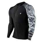 HUGE SPORTS Men's Splice UV Protection UPF 50+ Skins Rash Guard Long Sleeve Zip Swim Shirts (Tiger, M)