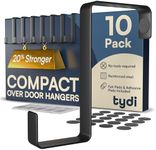 Tydi Compact Over Door Hanger (10 Pack) – Holds 6KG – Reversible Fit for 3.6cm & 4.6cm Doors – Thick Stainless Steel Over Door Hooks with Felt & Adhesive Pads – Black