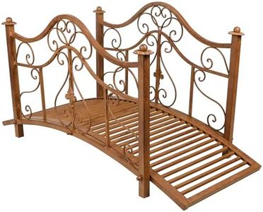 Solution4Patio 3.4 FT Small Metal Garden Bridge, Vintage Retro Yard Arch Path Bridge W/Patterned Guardrails for Creek, Pond, Backyard Landscaping Decor, Light Brown, #D107A01