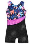 Leotards for Toddler Girls Gymnastics with Shorts Biktard 2t 3t Sparkle Flowers Pattern Sleeveless Biketards Hotpink Black (Floral, 2-3T)