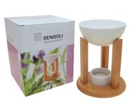 SENSOLI 3 Pillar Oil Burner – Solid Wood with Large Ceramic Bowl - to Diffuse Essential Oils and Wax Melts