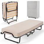 Giantex Rollaway Folding Bed w/ 4 Inch Mattress, Portable Foldaway Guest Bed for Adults w Storage Cover, Foldable Bed w/Sturdy Frame & Memory Foam Mattress, Hideaway Cot for Adults & Kids on Wheels