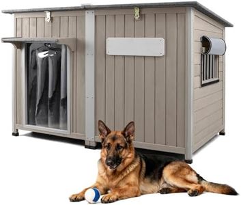 55" L Extra Large Dog House Outdoor with Window, XL Dog House Pet Shelter for Large Breed with Anti-Chewing Frame, Openable Roof, Removable Floor, 10 Support Feet for Medium to Large Dogs