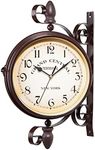 Outdoor Wall Clock,Outside Waterproof Garden Clock Vintage Double Sided Clock Wall Mounted Paddington Station Clock Hanging Garden Clock for Wall Home Decor No Battery