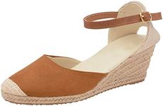 Lora Dora Women's summer sandals - wedge heel with jute rope - T-strap, Light brown with memory foam, 35.5 EU