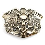 German silver belt buckle Route 66, Handmade biker solid Nickel silver belt buckle with motorcycle and skull