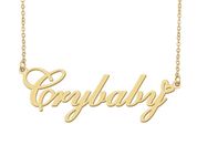 18k Gold Plated Crybaby Name Necklace Heart Charm Pendant Stainless Steel Graduation Jewelry for Womens Teens 16"