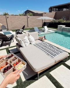 PURPLE LEAF Outdoor Daybed Chaise Lounge with Cushion and Tray, 2-Person