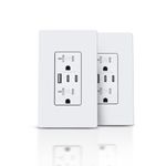 TOPELER Wall Outlet with 3 USB Port, 6.0A High Speed Charging Capability Receptacle, 20 Amp TR Wall Socket with USB-C, Screwless Plate Include, ETL Listed & FCC Approval, White, 2Pack