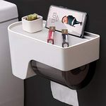 HOKIPO Magic Sticker Series No Drill Toilet Paper Holder Dispenser with Storage Compartment (White) (Model - AR2810)