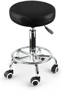 LEVEDE Round 360° Swivel Salon Stool, PU Leather 50-65cm Height Adjustable Barber Stools Footrest, Rolling Drafting Chair for Home, Office, Spa, Lab (Black)
