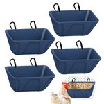 Essilnn Chicken Feeder Hanging Feed Trough for Goat, Sheep, Piglet, Deer, Dog, Duck, Poultry Waterer Small Livestock Water Bucket Feeder Goat Supplies Feeder (4, Blue)