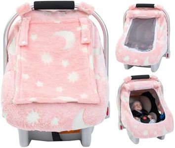 Winter Baby Car Seat Cover, Infant Car Seat Cover Glow in The Dark, Cozy & Warm Carseat Canopy for Boys and Girls, Baby Carrier Cover with Zipper Peep Windows for Baby Registry Essentials