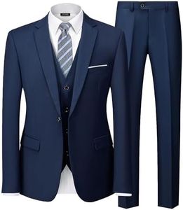 YND Men's Slim Fit 3 Piece Suit Set with Stretch Fabric, One Button Blazer Vest Pants, Solid Party Wedding Dress, Jacket Waistcoat and Trousers with Tie Deep Blue