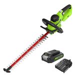 Greenworks Cordless Brushless Hedge Trimmer 24V GD24HT61K2, 61cm Dual Action Blade, Cuts up to 25.4mm Thick Branches and Stems 3200 spm with 2Ah Battery & Charger, 3 Year Guarantee