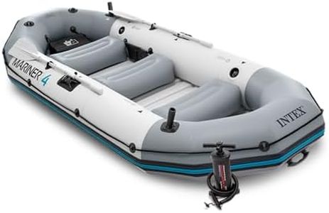 INTEX 68376EP Mariner 4 Inflatable Boat Set: Includes Deluxe 54in Boat Oars and High-Output Pump – Wear-Resistant Keel – Removable Fishing Rod Holders – 4-Person – 1100lb Weight Capacity