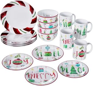 American Atelier 16-Piece Christmas-Themed Stoneware Dinnerware Set - Green/Red