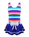 iEFiEL Kids Girls Swimwear Sleeveless Striped Swimsuit One Pieces Swimming Costumes Bathing Suit UPF 50+ Blue 5-6 Years