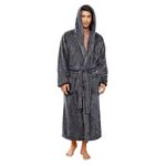 VULCANODON Mens Robe Big and Tall with Hood, Full Length Plush Robe for Men Long Fleece Bathrobe(DARK GREY, L/XL)