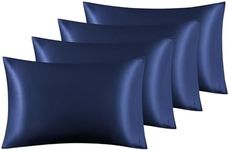 Bedsure Pillow Cases 4 Pack - Similar to Silk Pillowcase, Cooling Satin Pillowcase for Hair and Skin with Envelope Closure, Gifts for Women, Queen & Standard Size 50x75 cm, Navy