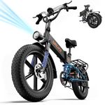 URLIFE Folding Electric Bike, 20 * 4.0 Inch Fat Tire E-Bike for Adult 48V 13AH Removable Battery, 80-100KM Long Range, Full Suspension for All Terrains, Electric Mountain Bike with LED (Matte black)