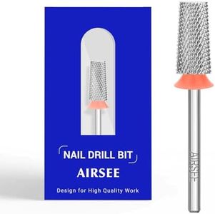 AIRSEE Tungsten Carbide Acrylic Nail Drill Bit Efile Electric File Machine Head Tip for Manicure Polishing Art Remove Gel 3/32" 2 Way Professional Tech Flat Top Tapered Barrel Fine-F