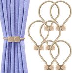 VEGCOO 6 Pieces Magnetic Curtain Tieback, European Curtain Drapes Clips Rope Holdbacks Curtain Holder Buckles, Decorative Drape Tie Backs Holdback Holder for Window Draperies (Beige)