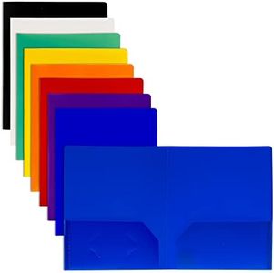 BAZIC Products 2 Pockets Poly Folder Portfolio, Letter Size Plastic Folders Holder for Office Documents Paper Organizer, Assorted Color, 8-Pack