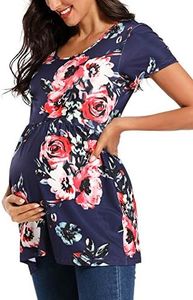 Jezero Women's Maternity Tops Short & Long Sleeve Side Ruching Round Neck Shirts