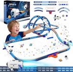 Electric Space Rocket Car Track Set with Mist Spray & Blue Lights - 86 PCS DIY STEM Building Race Track Toy with Suction Cups, Birthday Gift for Boys Girls Ages 3 4 5 6