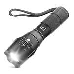 dotcom Tactical Flashlight,Ultra Bright LED Flashlight with Adjustable Focus and 5 Light Modes for Camping Hiking Emergency (1 Pack)