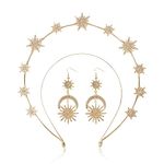 puwuto Halo Crown - Stars Crystal Goddess HeadBand with Earrings Mary Metal Halo Headpiece Celestial Crowns Tiaras for Women Bridal Wedding Costume Cosplay Party Goddess Accessories - Gold, Metal,