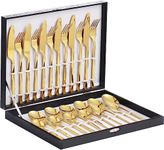 Velaze 24-Piece Gold Silverware Set Cutlery Set, Stainless Steel Cutlery Set for 6 People Include Dinner Spoon, Dinner Fork, Dinner Knife and Tea Spoon, with Gifts Box