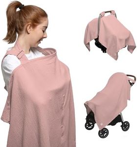 Nilsa 5-in-1 Muslin Nursing Cover up for Breastfeeding & Baby Car Seat Cover - Breathable Breastfeeding Cover With Rigid Hoop - 100% Cotton Privacy Apron Breast Feeding Covers For Women (Blush)