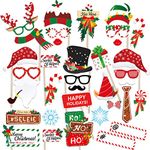 Christmas Photo Booth Props 36Pcs（Upgraded Version）, Merry Christmas Party Pose Sign, Red and Green Christmas Party Supplies Decorations for Kids Adults