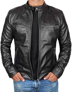 Blingsoul Slim Fit Men Leather Jacket | [1100124] Dodg Black, L